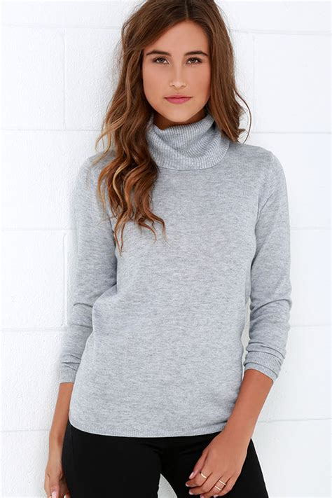 Chic Grey Sweater Turtleneck Sweater Long Sleeve Sweater 4100