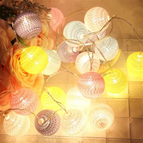 Rainbow Cotton Ball String Led Fairy Lights As Christmas Ornaments