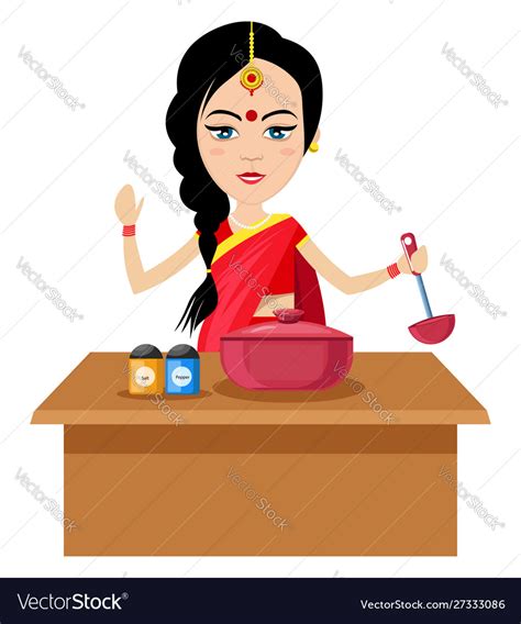 Indian Woman Cooking On White Background Vector Image