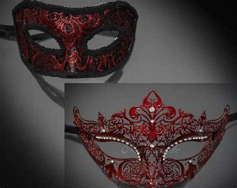 Red Couples Masquerade Mask His And Hers Masquerade Mask Filigree Metal