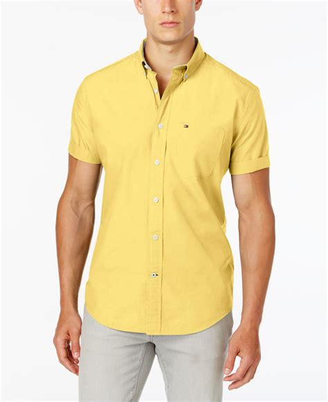 Tommy Hilfiger Cotton Maxwell Short Sleeve Button Down Shirt In Yellow