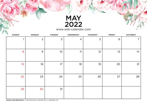 United States May 2022 Calendar With Holidays Free Printable May 2022