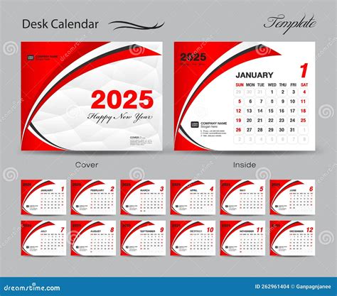 Calendar 2025 Template Set Vector Week Starts Sunday Set Of 12 Month