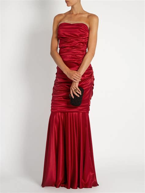Ruched Strapless Silk Blend Satin Gown Dolce And Gabbana