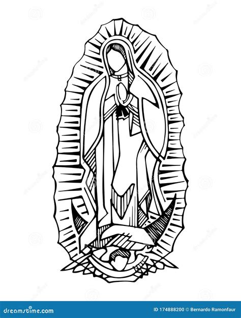 Virgin Of Guadalupe Ink Hand Drawn Illustration Stock Vector