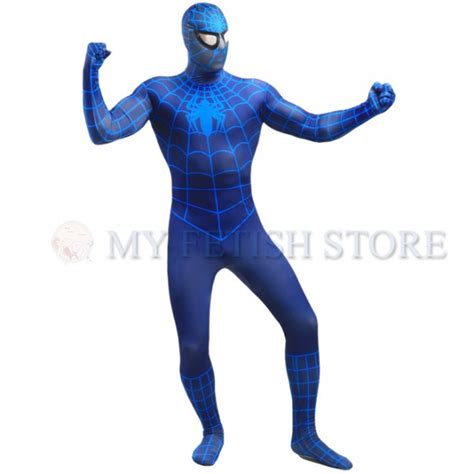 full body blue spider man lycra spandex bodysuit cosplay zentai suit halloween fancy dress costume