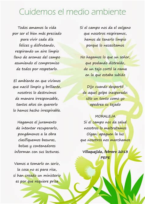Hogares Verdes Mansurle Poema Cuidemos El Medio Ambiente 60984 The