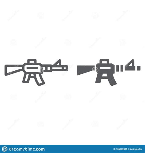 Automatic Rifle Line And Glyph Icon Army And War Gun Sign Vector