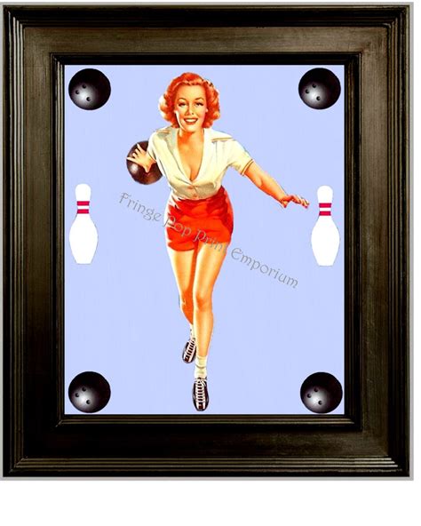 Bowling Pin Up Art Print 8 X 10 Pinup Girl Bowler Pins And Balls Collage