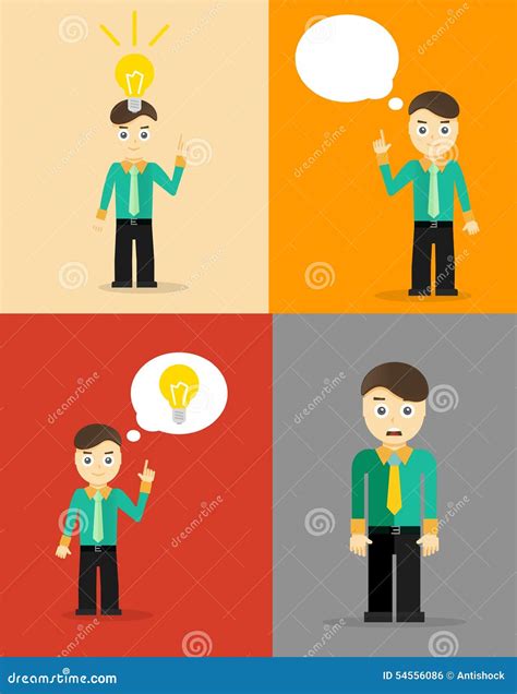 Young Businessman Thinking About His Ideas Set Of Stock Vector