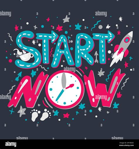Start Now Stylized Quote Vector Lettering Motivational Hand Drawn