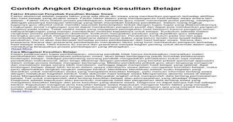 Contoh Angket Diagnosa Kesulitan Belajar Pdf Document