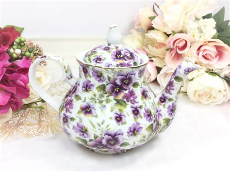 Purple Pansy Teapot Purple Floral Porcelain Teapot For Tea Set Tea