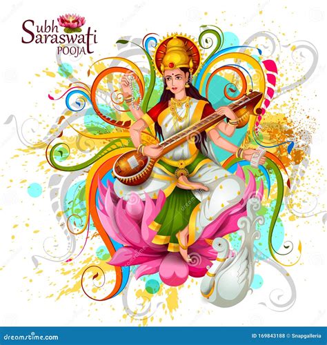 Goddess Saraswati For Vasant Panchami Puja Of India Cartoon Vector