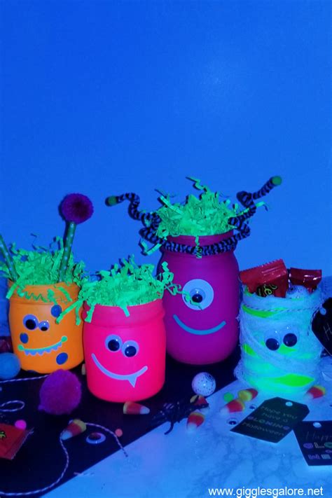 Neon Glow In The Dark Halloween Monster Jars Giggles Galore