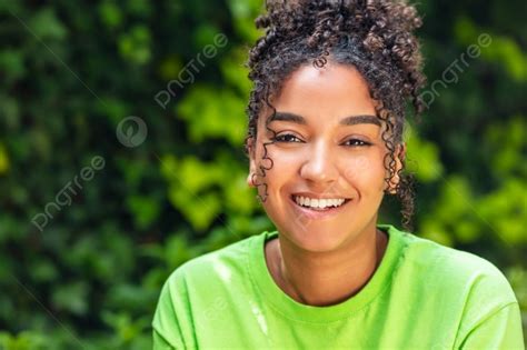 Outdoor Portrait Of Beautiful Happy Mixed Race Biracial African