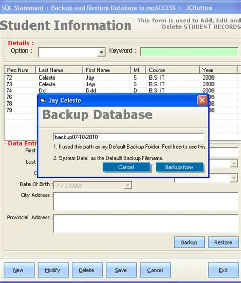 Backup And Restore Database In MS Access With SQL Statement