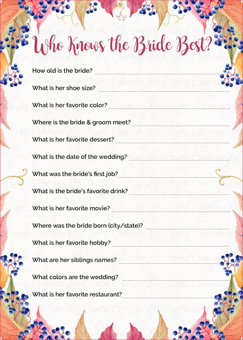 Who Knows The Bride Best Fall Bridal Shower Game Falling In Love Fall