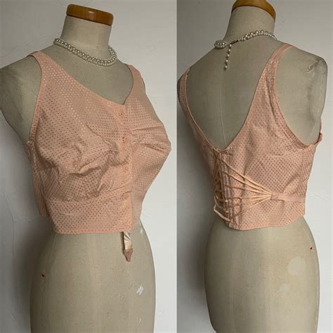 vintage 1950s long line bra conical bullet lace up foundation garment reinforced seams 44” bust