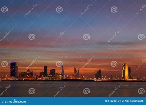 Beautiful Skyline Of Bahrain Hdr Stock Image Image Of Mirror High