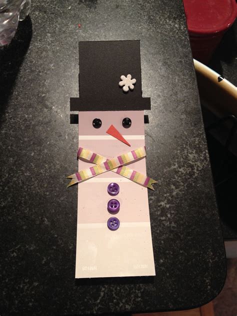 DIY Snowman Bookmark Out Of Paint Swatches Winter Theme Crafts Christmas Crafts
