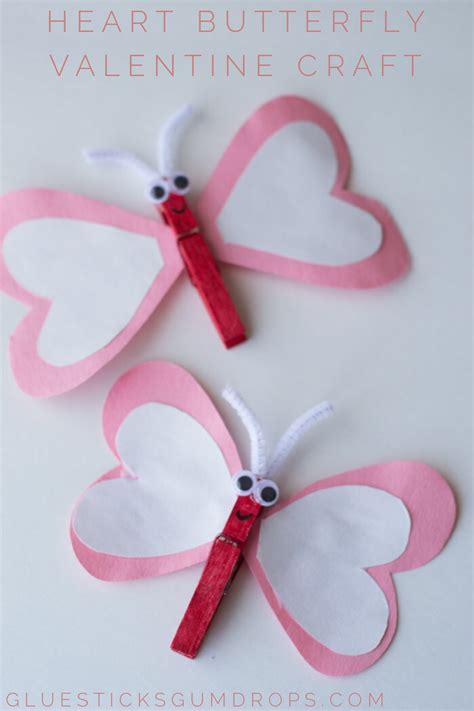 Heart Butterfly Craft For Valentines Day Glue Sticks And Gumdrops