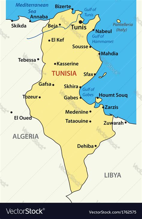 Map Of Tunisia Royalty Free Vector Image Vectorstock