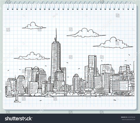 Big City Skyline Drawing Stock Vector Royalty Free 635978246