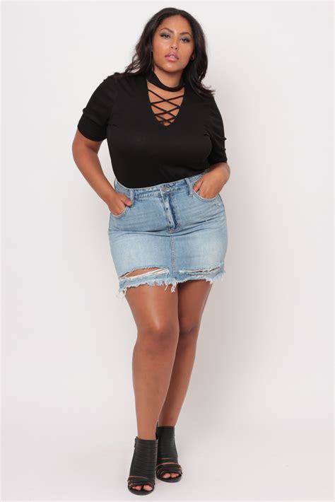 This Plus Size Stretch Denim Skirt Features A Zip Fly With Button Closure A 5 Pocket