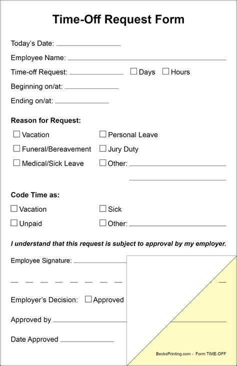 Buy Becks Printing Employee Time Off Request Forms On Part Carbonless Paper Pack Of