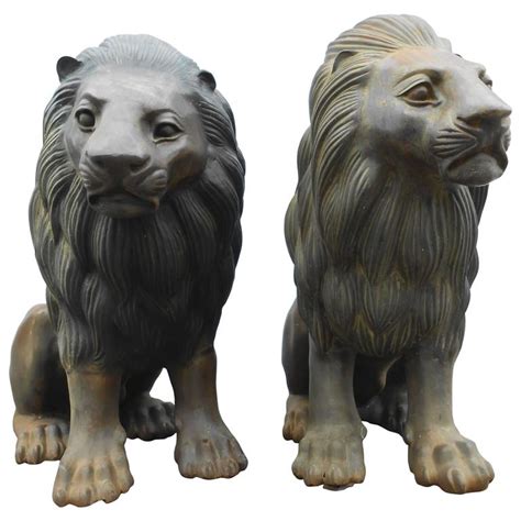 Pair Of Bronze Lion Statues For Sale At 1stdibs