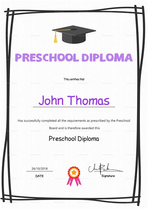 Celebrate preschool graduation with this adorable premium preschool diploma certificate template. Elegant Preschool Diploma Certificate Design Template in PSD, Word