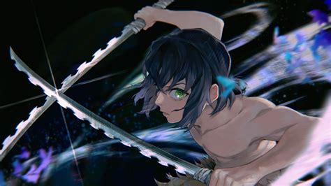 demon slayer black hair inosuke hashibira   swords  hd anime
