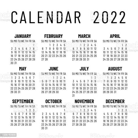 Vetores De Calendário 2022 Ano Inglês Vetor Simples Parede Quadrada Ou