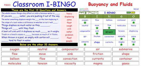 Interactive I Bingo Buoyancy And Fluids Ss033