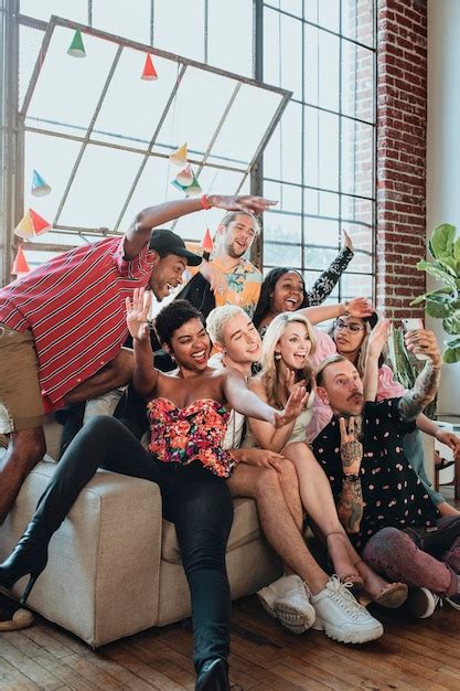 Premium Photo Diverse Group Of Friends Taking A Selfie At A Party