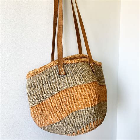 Reservedvintage Sisal And Leather Market Bag Ethnic Straw Straw Bag