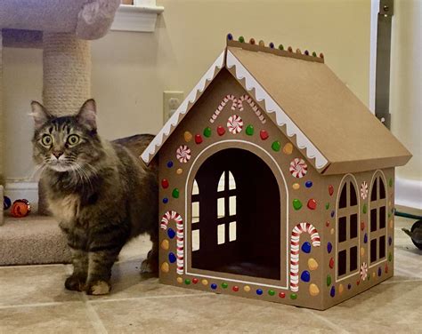 Cardboard Box Gingerbread House For Cats Cardboard Cat House Dog