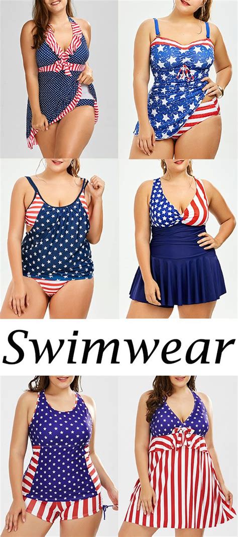 Patriotic American Flag Print Plus Size Blouson Tankini Plus Size Tankini Plus Size Swimwear
