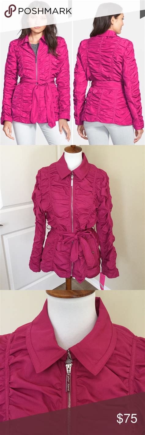 Betsey Johnson New Ruched Full Zip Jacket Pink
