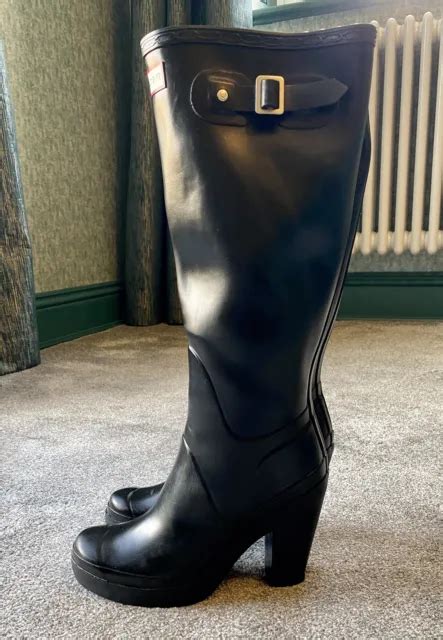 rare hunter fulbrooke black rubber high heel wellies rain boots uk5 eur38 fetish £255 00