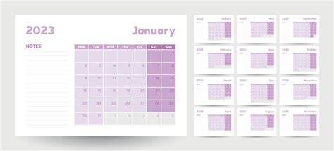 Maandelijks Kalender Sjabloon Voor 2023 Jaar Muur Kalender In Een