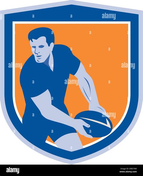 Rugby Player Passing Ball Shield Retro Stock Vector Image And Art Alamy