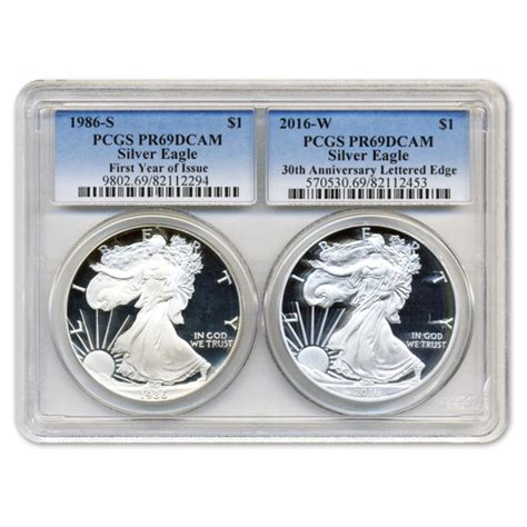 1986 S And 2016 W American Silver Eagle Proof 30th Anniversary Set Pr69