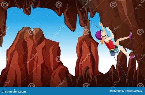 Rock Climbing Scene With Woman Climbing Stock Vector Illustration Of