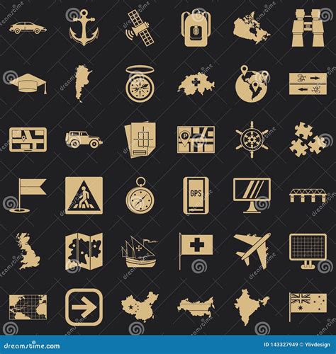 Cartography Icons Set Simple Style Stock Vector Illustration Of