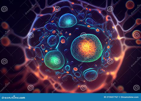 Human Cells Under Microscope Generative Ai Illustration Stock