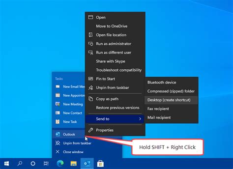 Creating An Outlook Desktop Shortcut In Windows 10