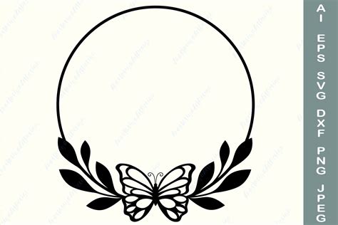 Butterfly wreath svg, Circle monogram svg, Leaves border svg (926034