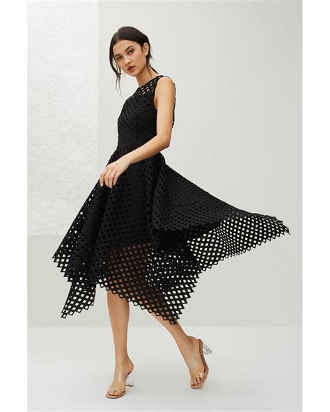 milly lattice embroidery annemarie dress in black lyst